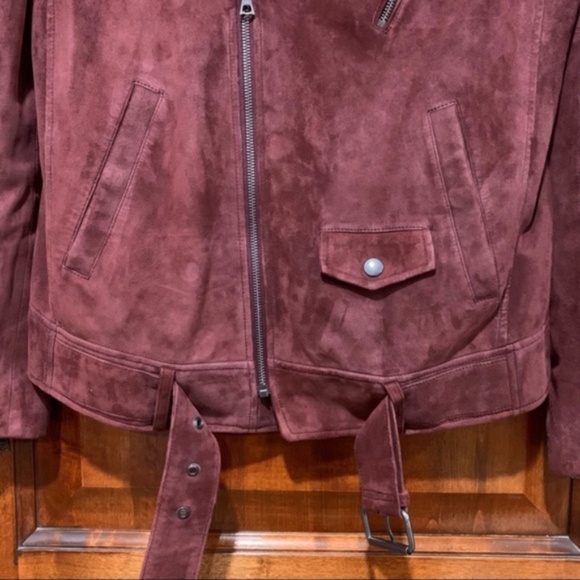 Theory Tralsmin Tidle Maroon Suede Biker Moto Jacket Size Small - Picture 6 of 8